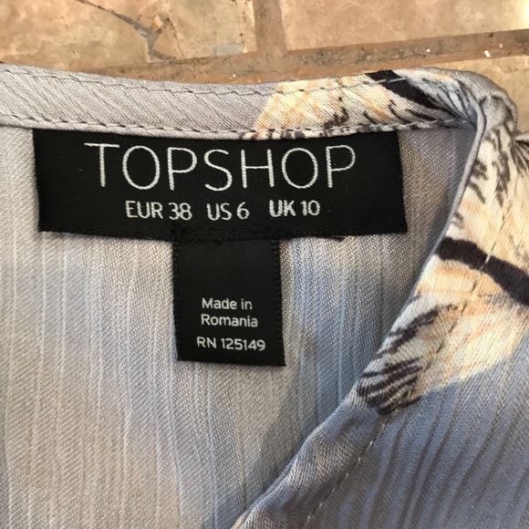 TOPSHOP Moth Print Tie Sleeve Blouse - Picture 3 of 6